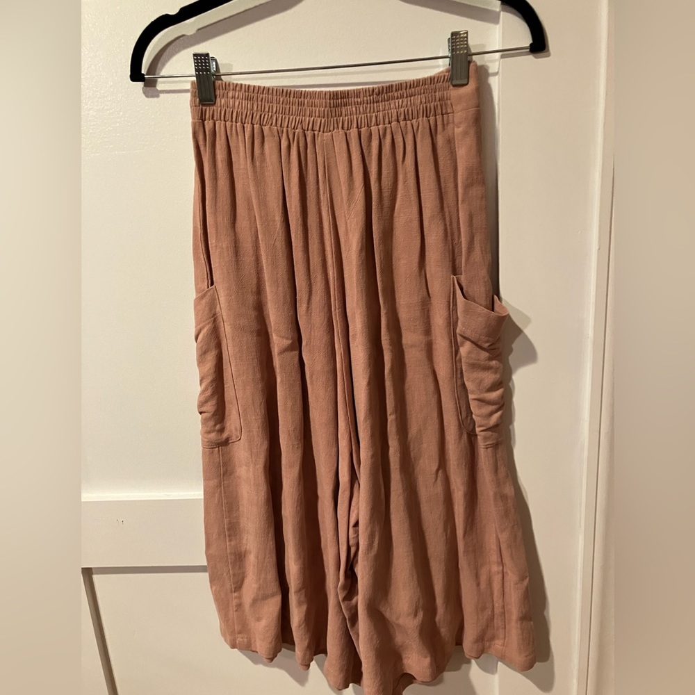 Pinch gaucho Pants Pink Size Small Pockets Linen